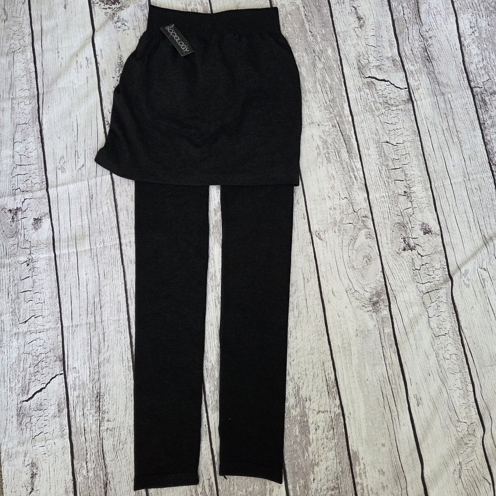 NWT Sociology Skirted Leggings Skirt Tights Charcoal Gray Fleece-Lined O/S
